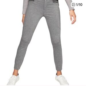 ATHLETA Heather Gray Ponte Moto Mid Rise Button Pants Business Leggings Size 10